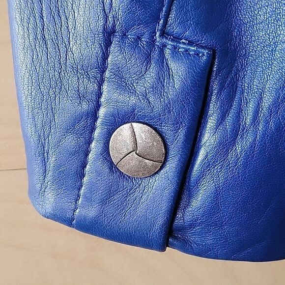 VTG Michael Hoban North Beach XS S 80s Blue Leather Jacket Cropped Peplum Moto - Picture 8 of 15